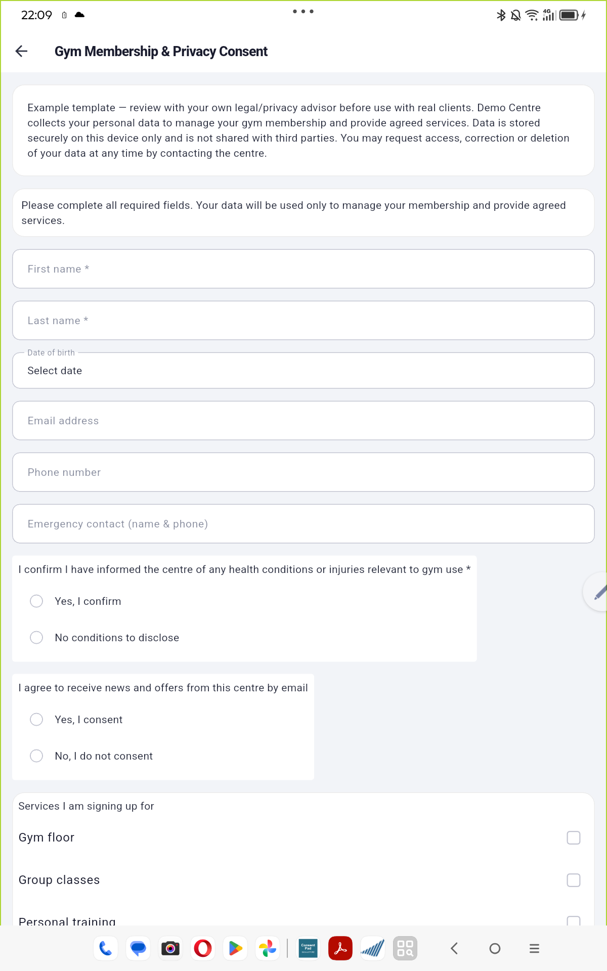 2. Client fills fields